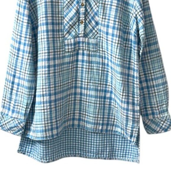 The Vermont Country Store Blue Plaid Gingham Popover Top - Picture 3 of 9